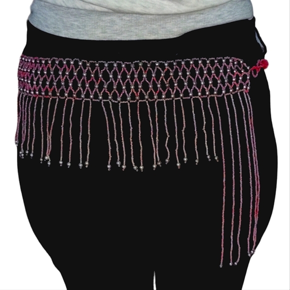 ❤️ Pink Beaded with Silver Belly Dancing Belt NEW - Picture 2 of 5